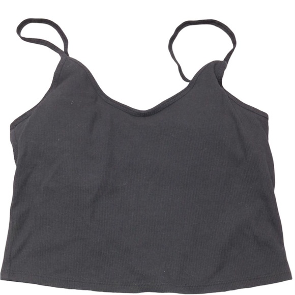 PINK black ribbed crop top with built in shelf bra size large - Picture 1 of 7
